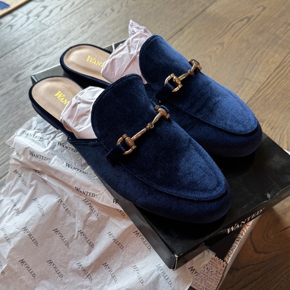 Wanted Shoes - Wanted Womens Navy Velvet Slip-On Loafers